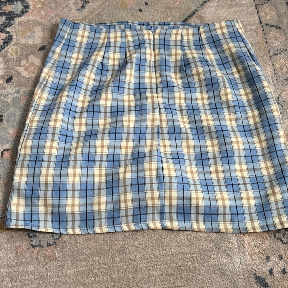 Plaid Blue and Tan Women's Skirt - Picture 2 of 5